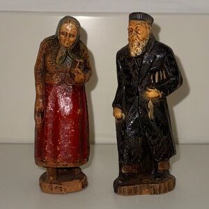 VINTAGE Syroco Wood Carved Old Vintage Figures Judaica Woman Man Painted Jewish